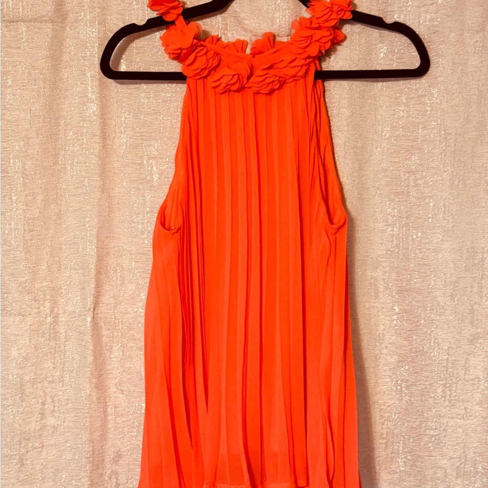 Flying Tomato Vibrant Orange Pleated Blouse